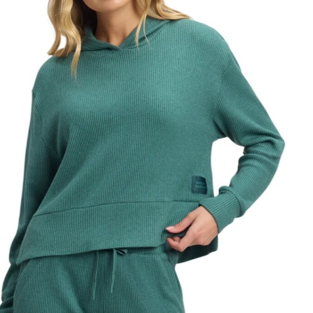Cozy Earth Blake Waffle Knit Pullover Hoodie Green Small Loungewear Soft Earthy